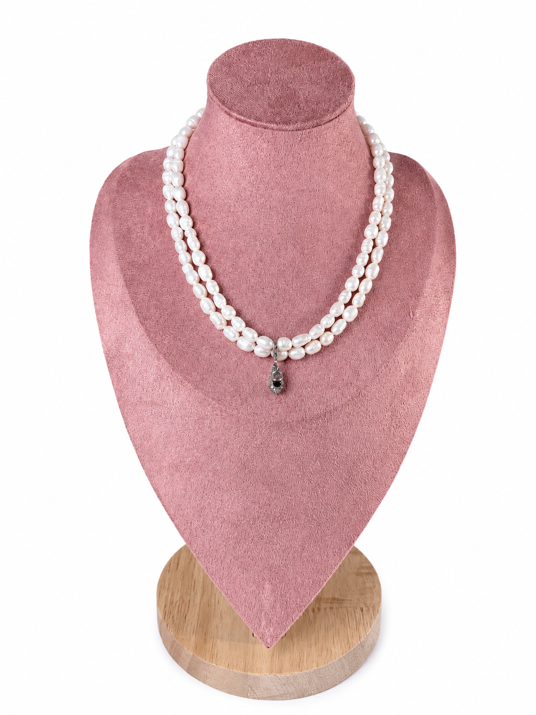 BALLERINA handmade freshwater pearl double layer necklace with silver pendant
