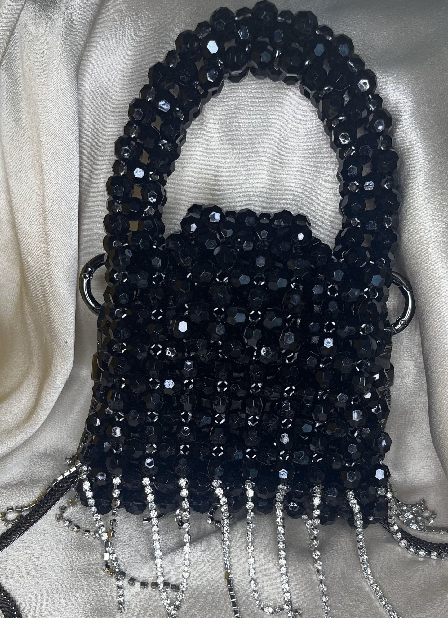 MODEL №16 black handmade beaded handbag with crystals