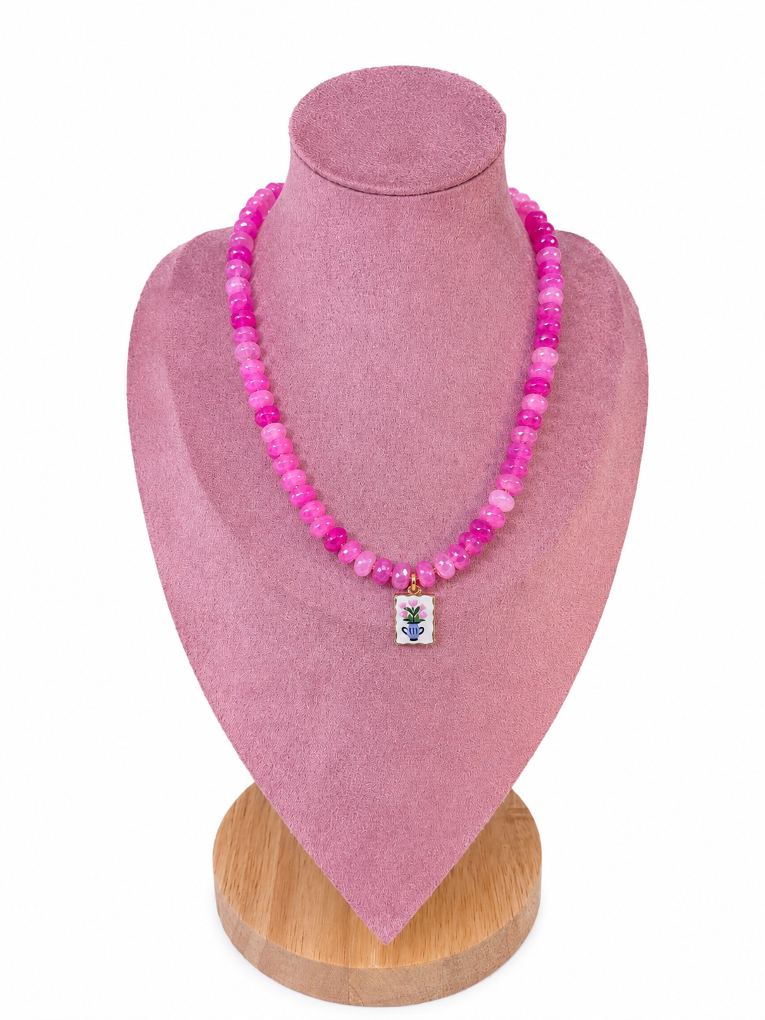 FLORA handmade pink jade necklace with pendant