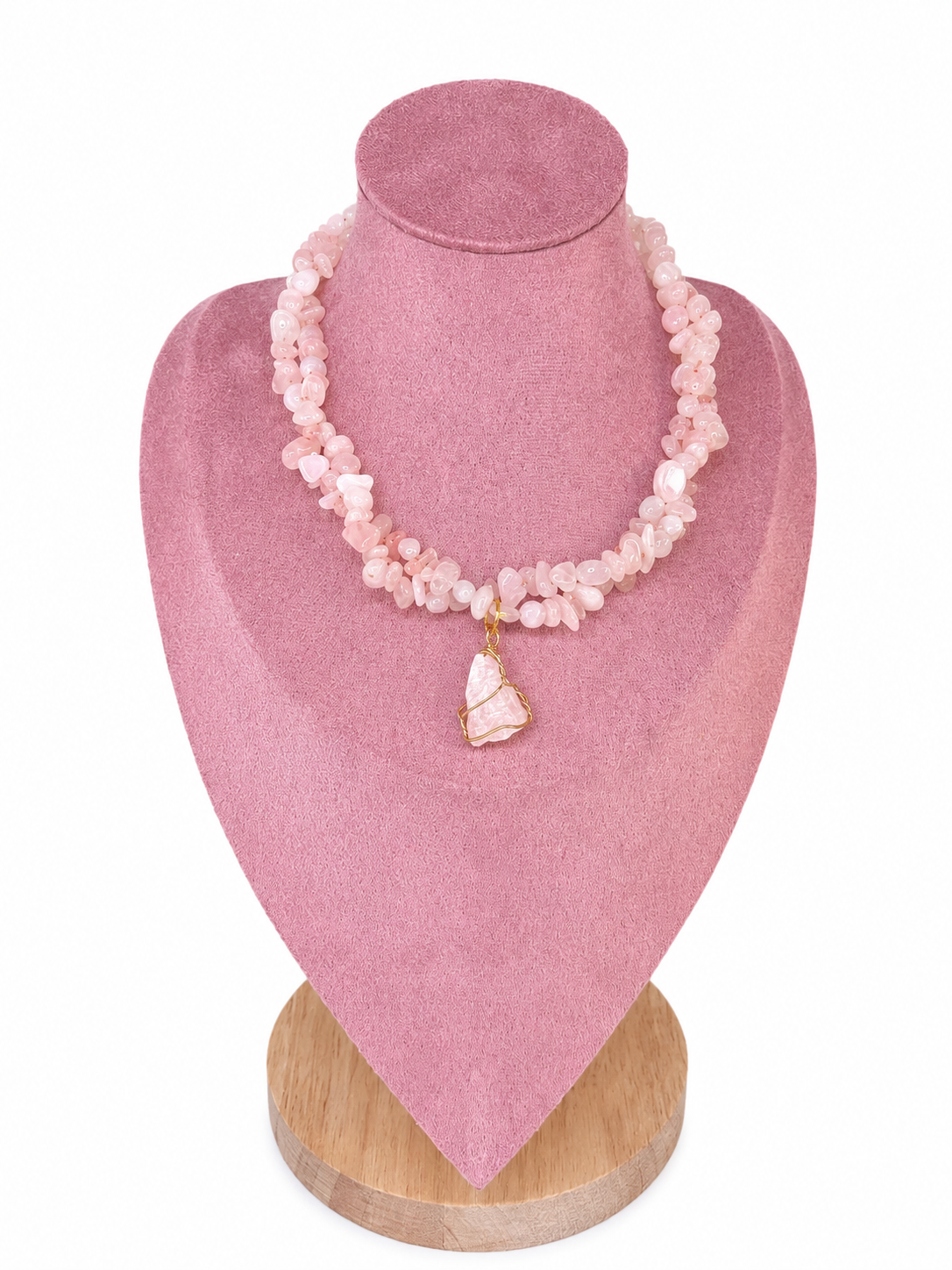 ROSE AURA double layer pink quartz necklace with pink quartz pendant