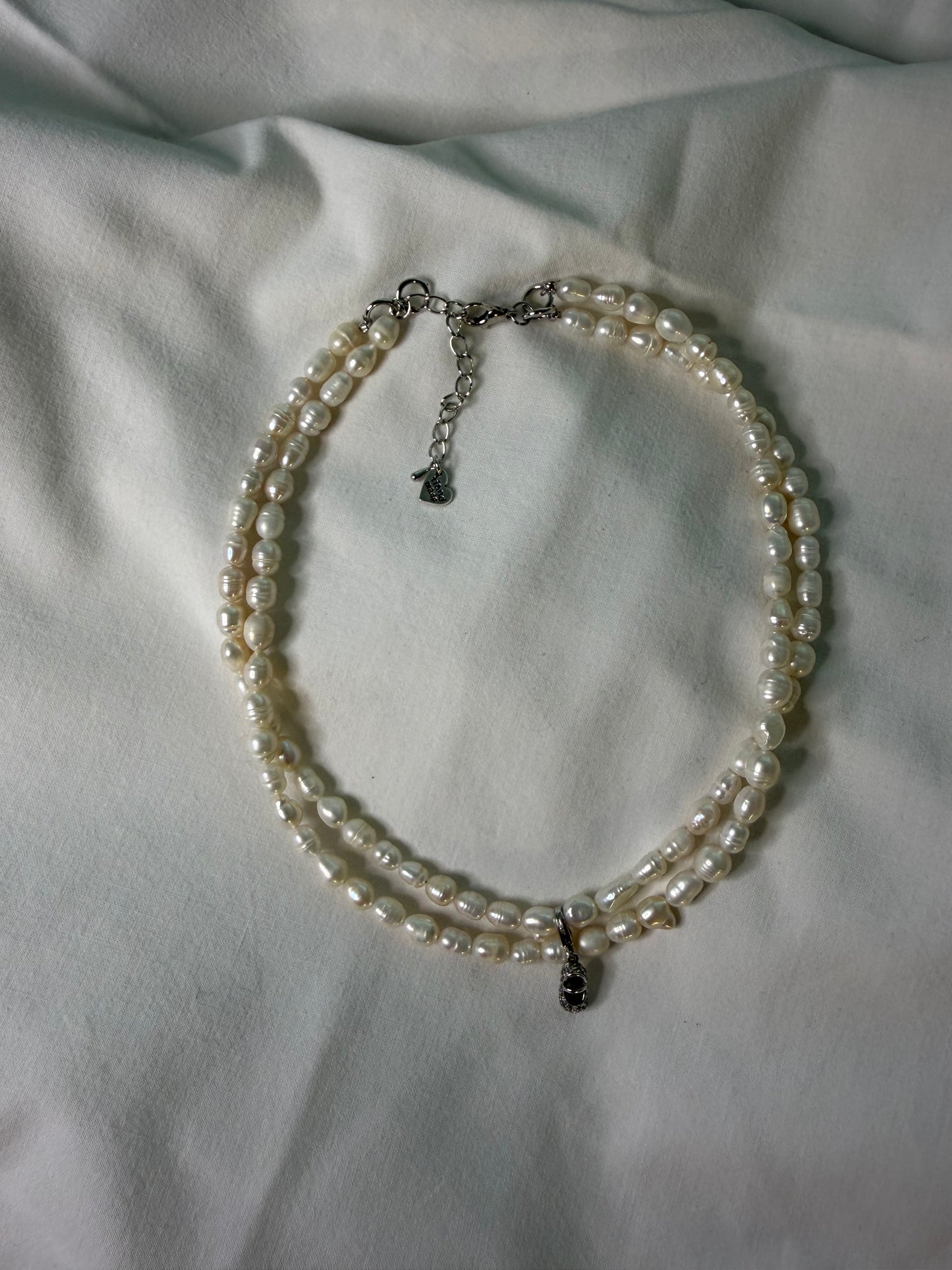BALLERINA handmade freshwater pearl double layer necklace with silver pendant