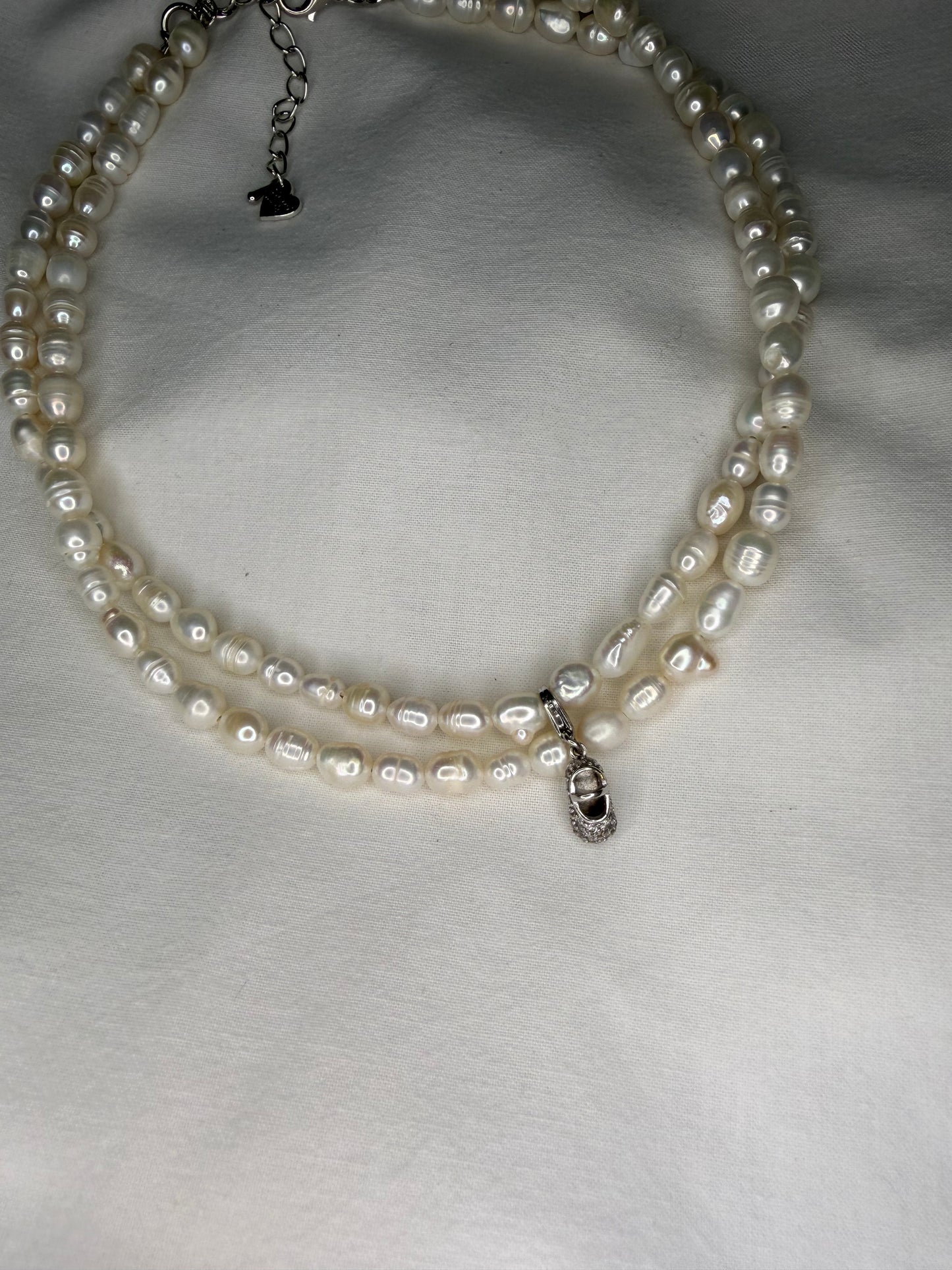 BALLERINA handmade freshwater pearl double layer necklace with silver pendant