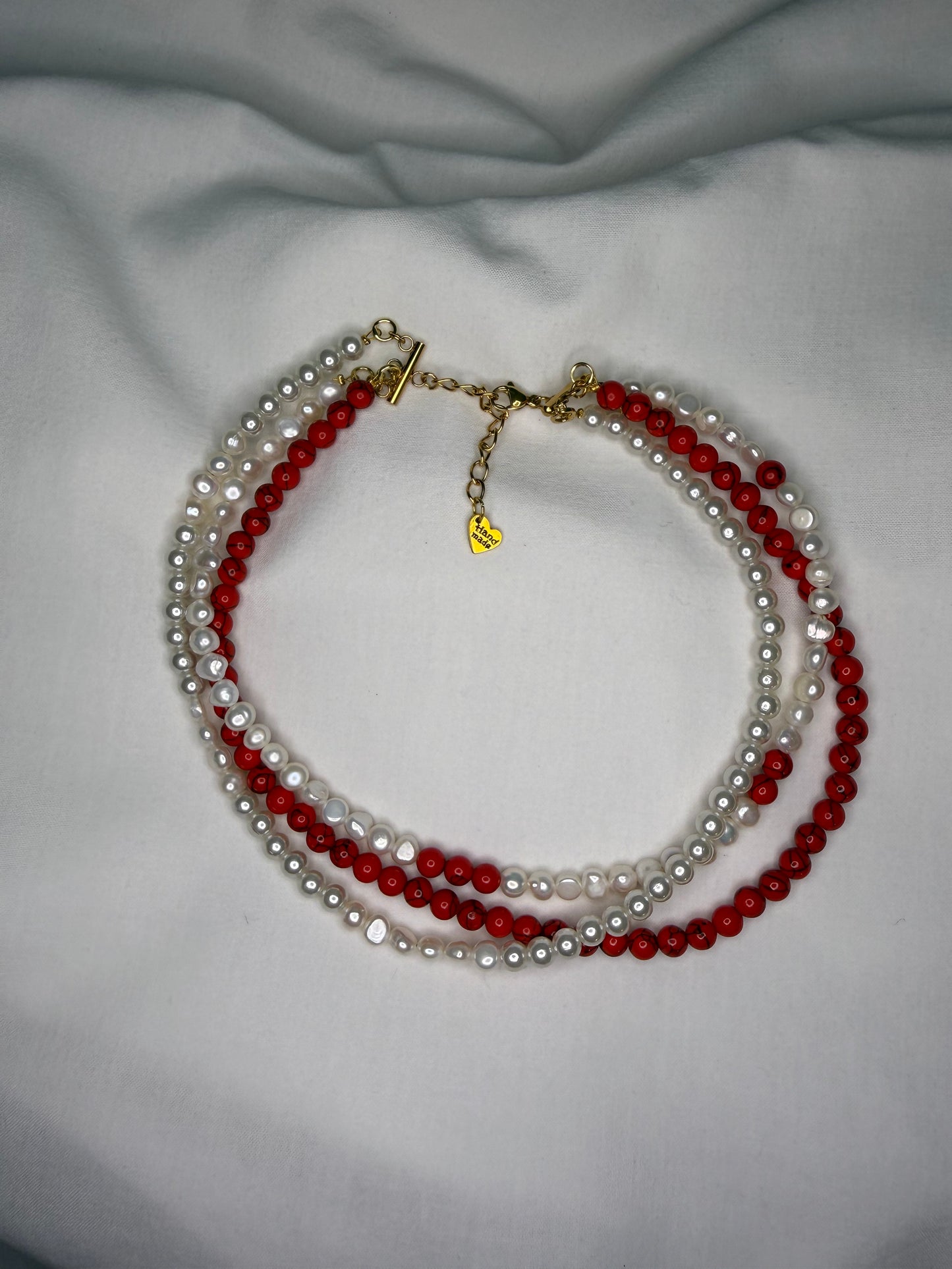 PEARLS & ROUGE multilayered imitation pearl handmade necklace
