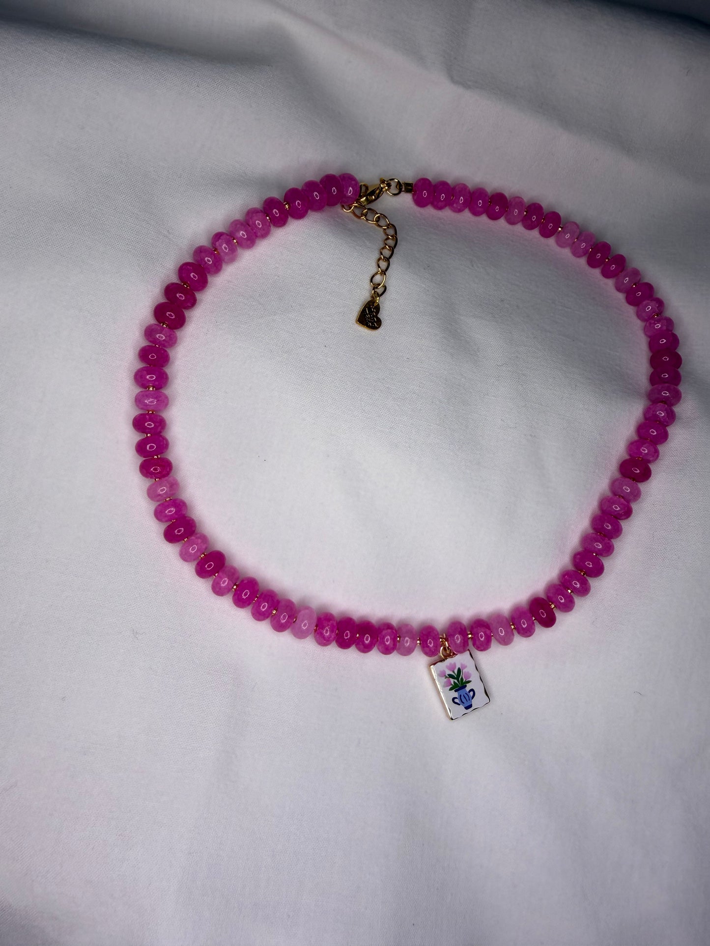 FLORA handmade pink jade necklace with pendant