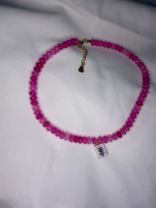 FLORA handmade pink jade necklace with pendant