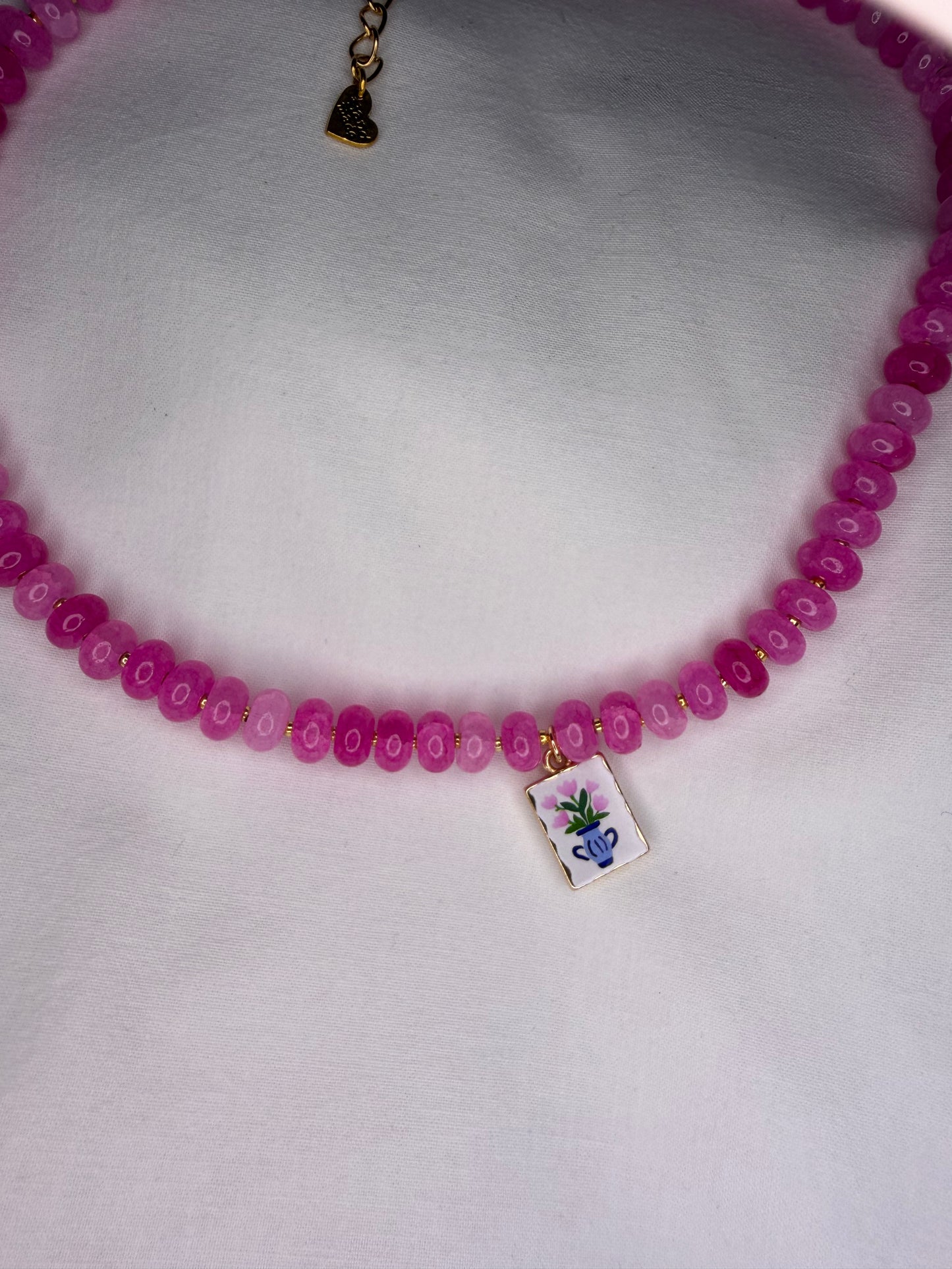 FLORA handmade pink jade necklace with pendant