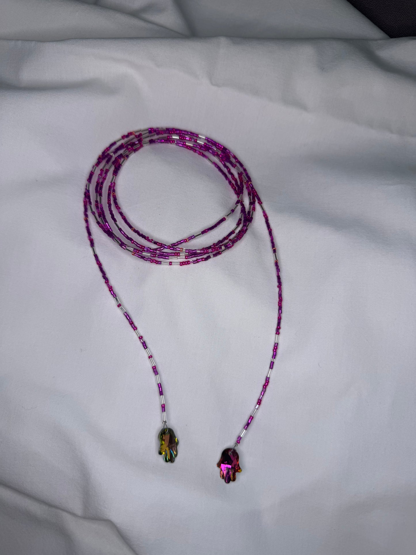 HAMSA GLOW handmade long necklace with pendants