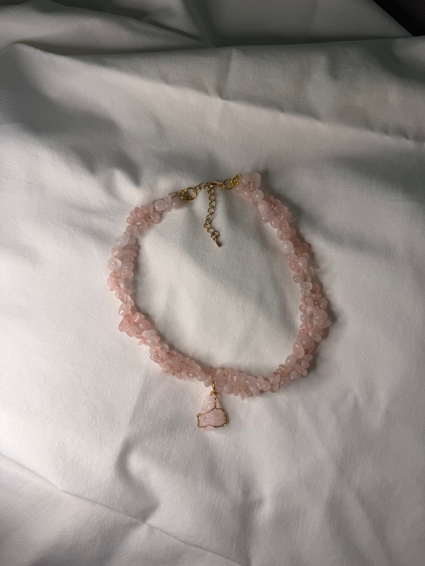 ROSE AURA double layer pink quartz necklace with pink quartz pendant