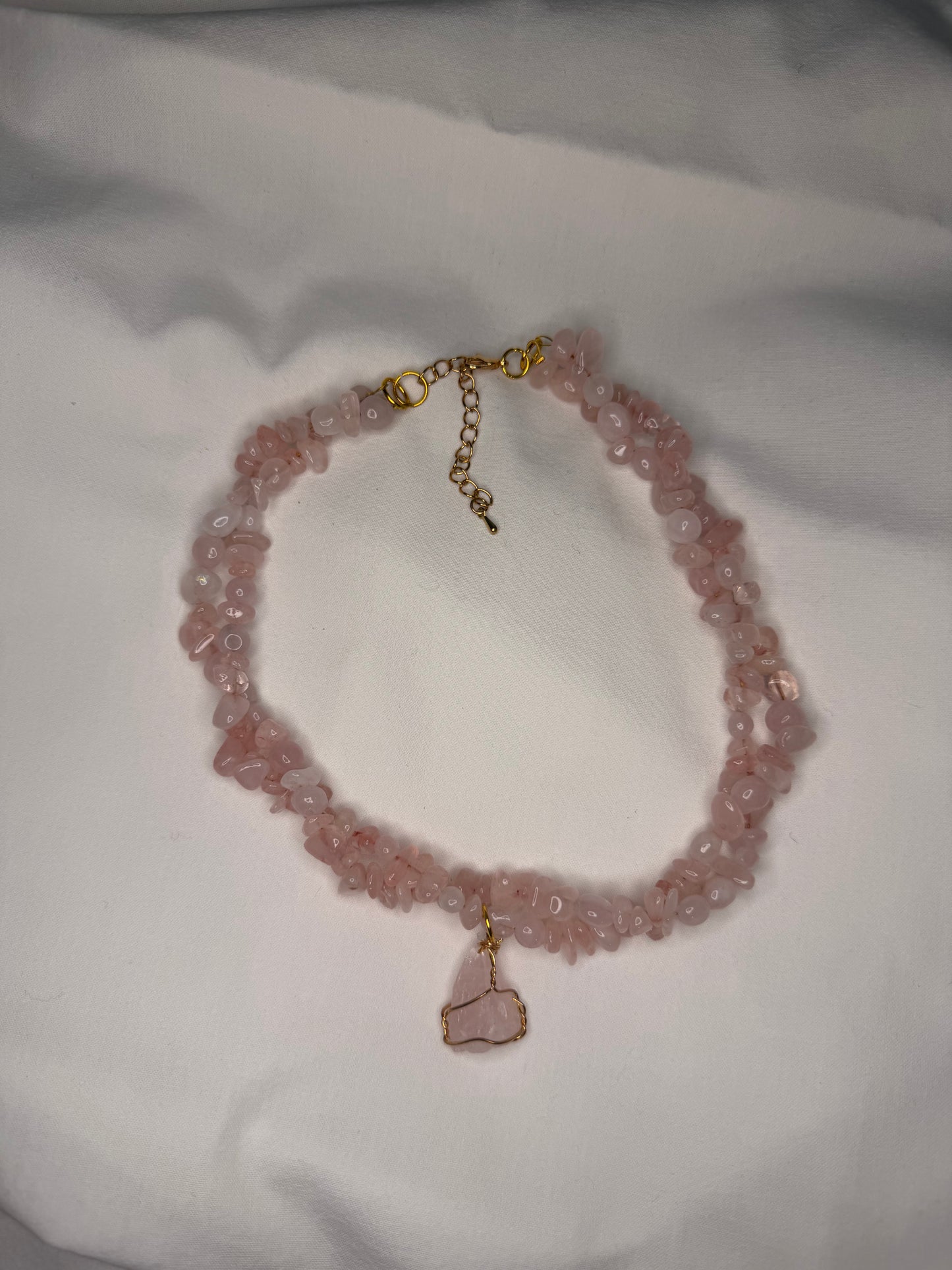 ROSE AURA double layer pink quartz necklace with pink quartz pendant