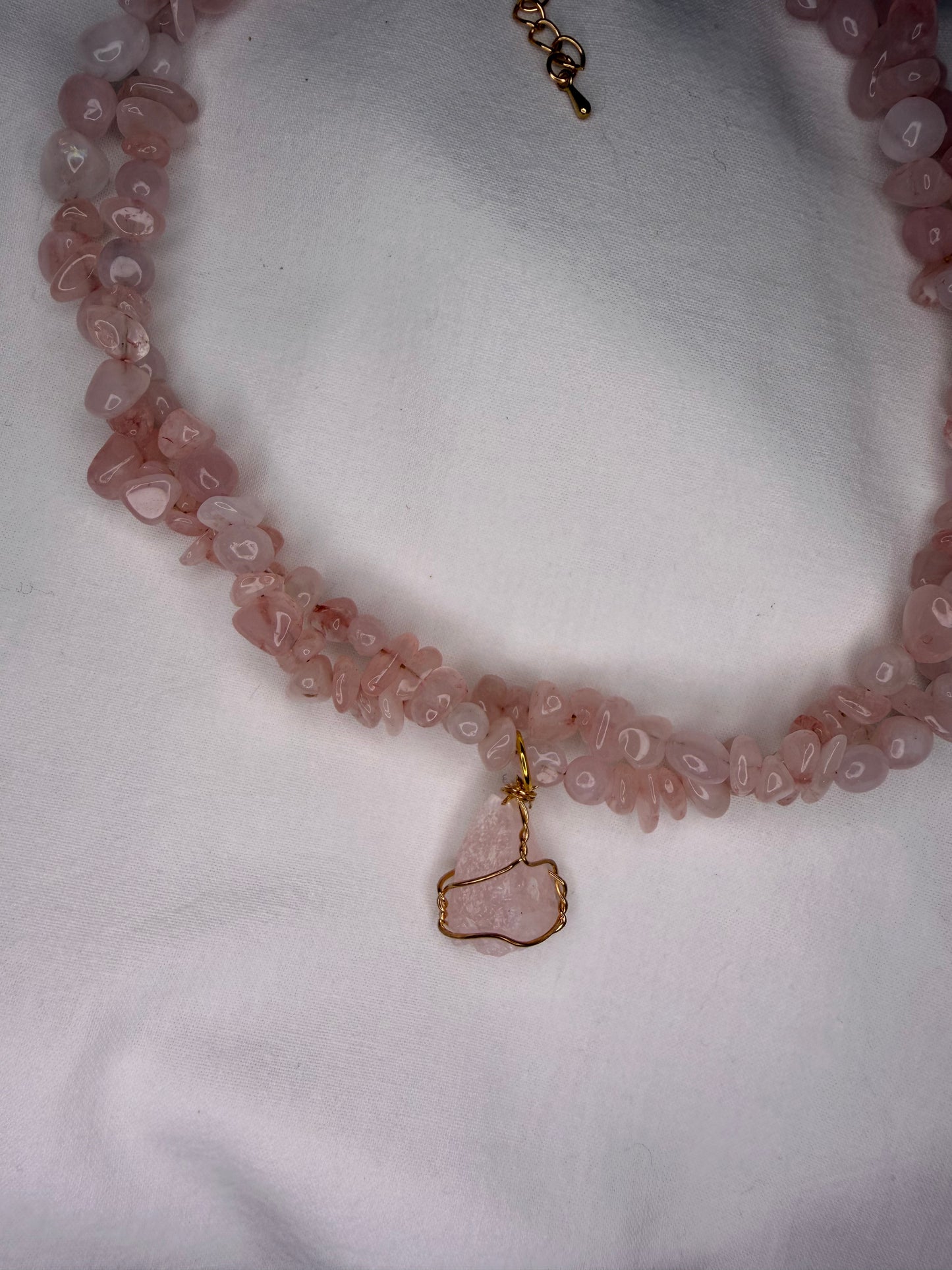 ROSE AURA double layer pink quartz necklace with pink quartz pendant